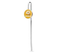 Marcador de libros de metal de acero inoxidable amarillo con texto en inglés "Word Sunshine and Single Daisy on Yellow Stainless Steel Bookmark" con cristal para libros escolares y suministros de