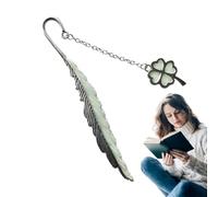 Marcador de libros de metal: marcapáginas de tréboles de cuatro hojas con plumas que brillan en la oscuridad para leer, elegante soporte de página de estilo vintage, accesorio de regalo creativo y liv