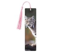 Marcador de madera con borlas, etiqueta colgante de madera, marcadores hechos a mano con diseño de lince salvaje, adornos vintage de madera, marcapáginas artesanales de lujo, marcadores de lectura par