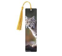 Marcador de madera con borlas, etiqueta colgante de madera, marcadores hechos a mano con diseño de lince salvaje, adornos vintage de madera, marcapáginas artesanales de lujo, marcadores de lectura par