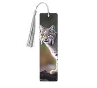 Marcador de madera con borlas, etiqueta colgante de madera, marcadores hechos a mano con diseño de lince salvaje, adornos vintage de madera, marcapáginas artesanales de lujo, marcadores de lectura par