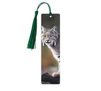 Marcador de madera con borlas, etiqueta colgante de madera, marcadores hechos a mano con diseño de lince salvaje, adornos vintage de madera, marcapáginas artesanales de lujo, marcadores de lectura par