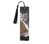 Marcador de madera con borlas, etiqueta colgante de madera, marcadores hechos a mano con diseño de lince salvaje, adornos vintage de madera, marcapáginas artesanales de lujo, marcadores de lectura par