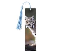 Marcador de madera con borlas, etiqueta colgante de madera, marcadores hechos a mano con diseño de lince salvaje, adornos vintage de madera, marcapáginas artesanales de lujo, marcadores de lectura par