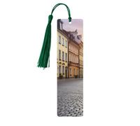 Marcador de madera con borlas, etiqueta colgante de madera, marcapáginas de calle del centro histórico de Polonia, adornos hechos a mano, marcapáginas de madera vintage, marcapáginas artesanales de lu