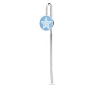 Marcador de metal de acero inoxidable con contorno de encaje blanco de una estrella, marcador de página con cristal para suministros de oficina y lector escolar