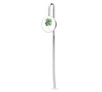 Marcador de metal de acero inoxidable con diseño de trébol de acuarela verde esmeralda, soporte de página con cristal para lector escolar, suministros de oficina