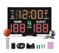Marcador Digital Electrónico, Control Remoto 30 m, Reloj Tiro 24 Segundos | Realiza un seguimiento de los puntajes y el tiempo de juego, pantalla de 15 dígitos, voleibol o baloncesto