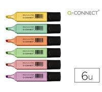Rotulador q-connect fluorescente pastel punta biselada estuche de 6 unidades colores surtidos - KF17963