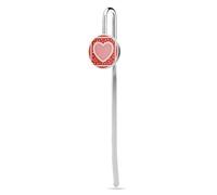 Marcador grande de metal de acero inoxidable con diseño de corazón rosa sobre rojo con lunares, soporte de página con cristal para libros escolares, suministros de oficina