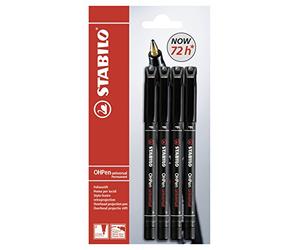 Marcador permanente OHPen Universal - Pack con 4 unidades color negro - Punta fina