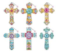 Marcadores de arte con diamantes, 6 piezas de marcapáginas en forma de cruz, kits de bricolaje de 6 pulgadas con herramienta para adultos con colgante brillante, suministros para manualidades hecho