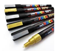 Marcadores De Arte Uni Posca PC-3M Paquete De 6 En Oro Y Plata