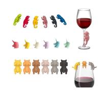 Marcadores de Copas Animales, Identificador de Copas y Vasos, Marca Vasos Silicona Marca Copas de Vino Marcador Copas para Copa de Cóctel de Champán, 18 Piezas (Camaleón, Gato, Caballo)