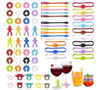 Marcadores de cristal 68 piezas para marcar vasos, marcadores de vasos, marcación de cristal, vasos de bebida, marcadores de cristal, marcadores de cristal de silicona y colgantes para copas de vino