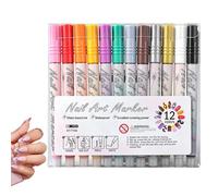 Marcadores de esmalte de uñas, 12 colores, punta fina, de secado rápido, marcadores de acuarela para uñas, para salón y hogar, acentuación de belleza, puntos, pintura y modelado