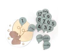 Marcadores de hitos mensuales de oso, accesorios para fotos de crecimiento de bebé, letrero de madera para recién nacido, accesorios de fotografía para recién nacidos, anuncio mensual de hito del bebé