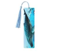 Marcadores de página de lectura con estampado de delfines, tortugas marinas, tiburones, pulpos, arrecifes de coral, 5 marcapáginas de madera con borlas, regalos para los amantes de los libros