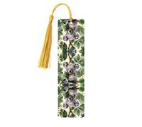 Marcadores de página de lectura con estampado de koala de hoja verde, 5 marcapáginas de madera con borlas, regalos para amantes de los libros de lectura para profesores