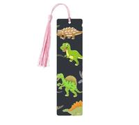 Marcadores de página de lectura con imágenes de dinosaurios de dibujos animados, 5 marcapáginas de madera con borlas, regalos para hombres y mujeres