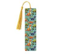 Marcadores de página de lectura con imágenes de dinosaurios de dibujos animados, 5 marcapáginas de madera con borlas, regalos para profesores y amantes de los libros de lectura