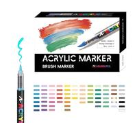 Marcadores de pintura acrílica - Rotuladores de pincel suave para colorear y arte - Conjunto de accesorios artísticos resistentes a la decoloración para cerámica piedra vidrio madera lienzo