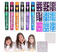 Marcadores de pintura corporal, barras de pintura facial | Crayones de maquillaje para facial y corporal a base de agua de 6 colores con 9 plantillas | Crayones de maquillaje lavables para pin