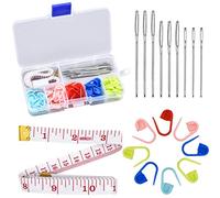 Marcadores de Puntos Ganchillo Set 60pcs Plástico Marcadores de Crochet 9pcs Aguja de Ojo Grande 1pcsCuerpo Regla de medición de Costura Accesorios para coser