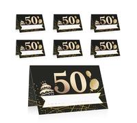 Marcadores de sitio 50 años negro y dorado - Juego de 40 unidades formato A6 - Tarjetas de mesa de cumpleaños elegante con espacio para nombre invitado - Diseño de lujo con número 50