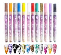 Marcadores De Uñas | Bolígrafos De Arte De Uñas SE | Point Point Graffiti Dotting Pen | 12 Colores Kit De Pintura De Arte De Manicura Seca Rápida | Graffiti De Punta Fina Puntea De Uñas Apuntes Par