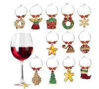 Marcadores navideños para copas de vino, 12 Uds. Marcadores de aleación de zinc para colgar copas, para decoraciones navideñas para fiestas de vino
