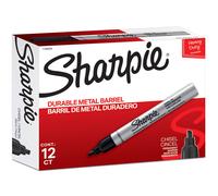 Marcadores permanentes SHARPIE con punta biselada de metal, color negro, 12 unidades