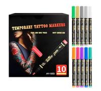 Marcadores temporales - PP | Marcadores artísticos - 10 bolígrafos temporales lavables de 118 g, kit de pintura facial de un solo extremo con plantillas que apoya la creatividad para uso en eventos de