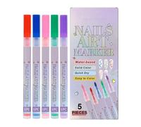 Marcadores Uñas 5 Colores, Punta de 0,5 mm, Impermeable, Secado Rápido