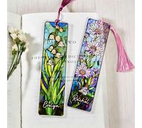 Marcapáginas acrílico personalizado con diseño de flor de nacimiento para mujeres, nombre personalizado, vintage, floral, transparente, con borlas, marca de libro de flores, regalos de arte para