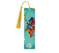 Marcapáginas con borlas de madera con diseño de mapa del mundo para amantes de los libros, hombres, mujeres, profesores, regalo único e inusual