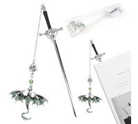 Marcapáginas con diseño de dragón de espada, marcapáginas de metal, con colgante de cristal, marcapáginas de fantasía para niños, niñas, amantes de los libros, amigos, familia y amantes de la lectura