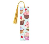 Marcapáginas con patrón de magdalenas con borlas, marcapáginas de madera para mujeres y hombres, marca de libros hecha a mano para amantes de los libros, marcadores de página de lectura, etiquetas de