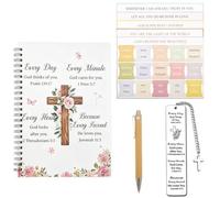 Marcapáginas cristianos - 4 regalos de la Biblia, cuaderno cristiano, bolígrafo cristiano, pestañas y marcadores de la Biblia, regalos de papelería para mujeres, regalo de bautismo para mujeres, juego