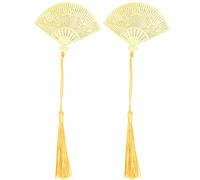 Marcapáginas de abanico, forma de abanico plegable chino antiguo, latón, Metal, pino y patrón de grulla, 2 uds.