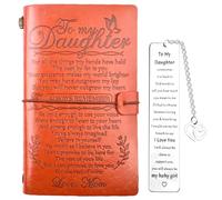 Marcapáginas de aliento inspirador para regalo para mi hija con cuaderno de escritura de diario de cuero, regalos de cumpleaños, Navidad, graduación para hijastra de mamá