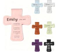 Marcapáginas de cuero con forma de cruz con nombre personalizado con versículos de la Biblia, clip magnético personalizado con las Escrituras, bautismo de primera comunión/regalo de confirmación para