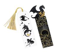 Marcapáginas De Dragón De Oro Negro - 2 Piezas Con Patrón De Doble Cara, Acrílico Con Grabado De Nubes Y Sol - Regalo Para Amantes De La Lectura