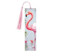 Marcapáginas de flamenco blanco, marcapáginas de madera con borla, ideal para amantes de los libros, regalos de lectura para mujeres y hombres, etiqueta de madera hecha a mano.
