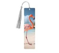 Marcapáginas de flamenco de playa, de madera con borla, ideal para amantes de los libros, ideal como regalo de lectura para mujeres y hombres. Etiqueta de madera hecha a mano.