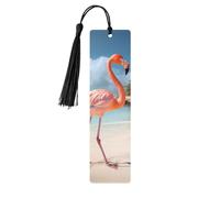 Marcapáginas de flamenco de playa, de madera con borla, ideal para amantes de los libros, ideal como regalo de lectura para mujeres y hombres. Etiqueta de madera hecha a mano.
