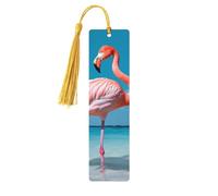 Marcapáginas de flamenco en el agua, de madera con borla, ideal para amantes de los libros, ideal como regalo de lectura para mujeres y hombres. Etiqueta de madera hecha a mano.