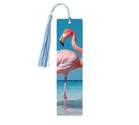 Marcapáginas de flamenco en el agua, de madera con borla, ideal para amantes de los libros, ideal como regalo de lectura para mujeres y hombres. Etiqueta de madera hecha a mano.