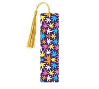 Marcapáginas de madera brillante y colorido con estampado de malas hierbas con borla para mujeres, hombres, amantes de los libros, marcadores de página para estudiantes, profesores y lectura