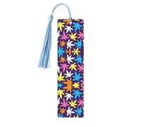 Marcapáginas de madera brillante y colorido con estampado de malas hierbas con borla para mujeres, hombres, amantes de los libros, marcadores de página para estudiantes, profesores y lectura